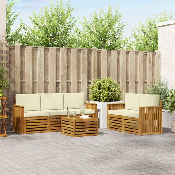 vidaXL Sofa-Sets 6 pcs Natuurlijk en Cr&egrave;me Massief Acaciahout