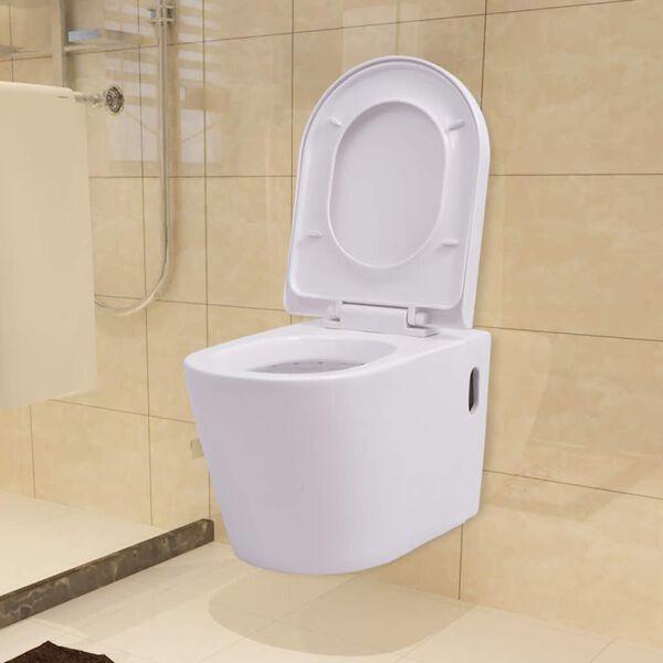 vidaXL Hangend toilet met verborgen stortbak keramiek wit
