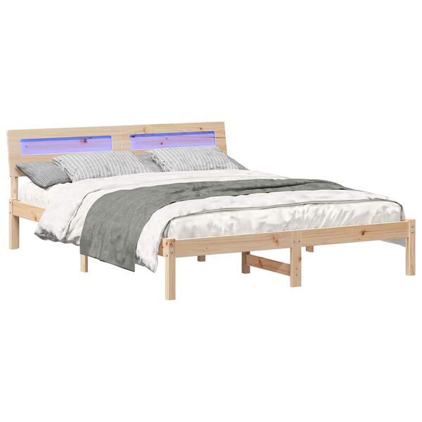 vidaXL Bedframe met hoofdeinde Bruin 140 x 200 cm Massief grenenhout