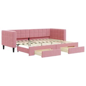 vidaXL Slaapbank met onderschuifbed en lades 80x200 cm fluweel roze