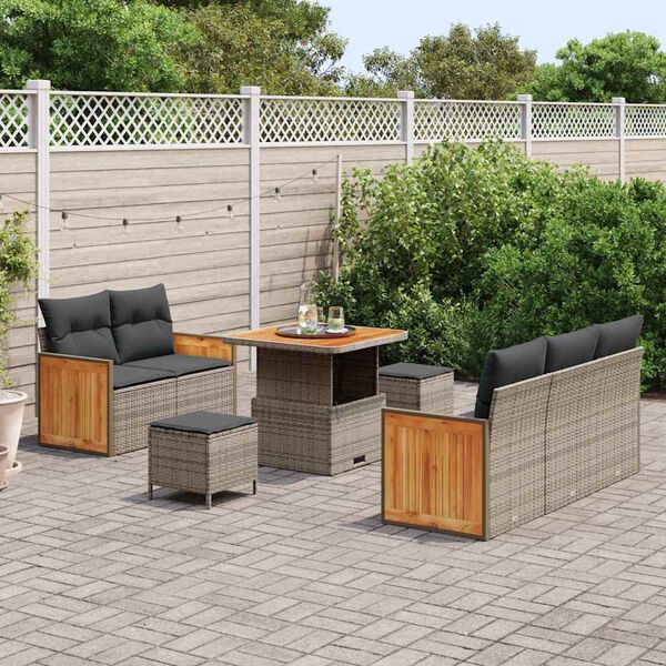 vidaXL Tuinbankenset met kussen 10 pcs Grijs poly rattan
