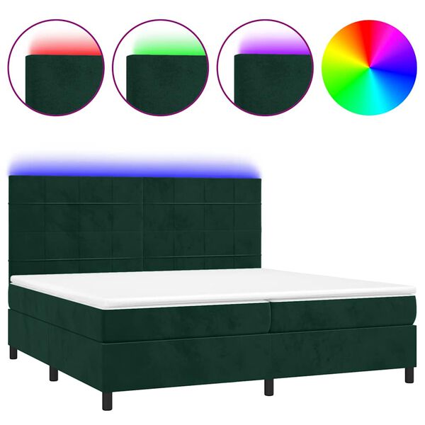 vidaXL Boxspring met matras en LED fluweel donkergroen 200x200 cm