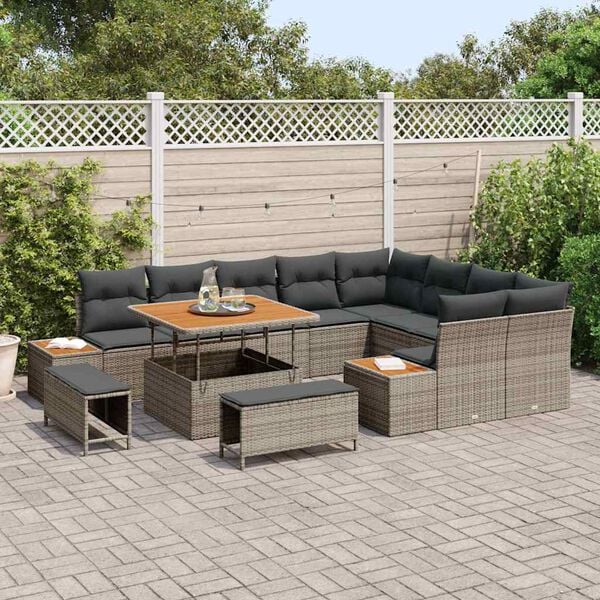 vidaXL Tuin Sofa Set met kussen met opslag Grijs Poly riet