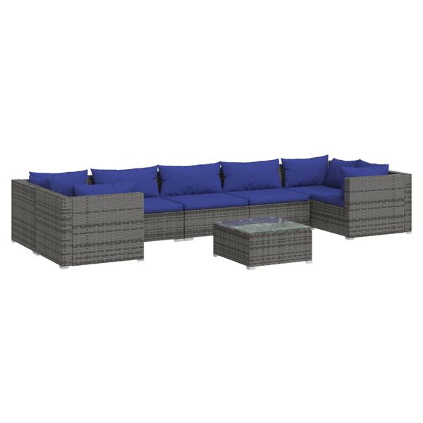 vidaXL 8-delige Loungeset met kussens poly rattan grijs