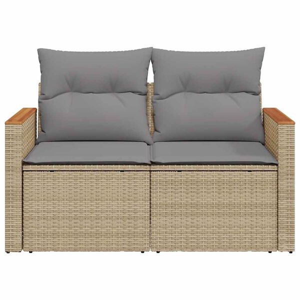 vidaXL Tuinbank 2-zits met kussens poly rattan beige