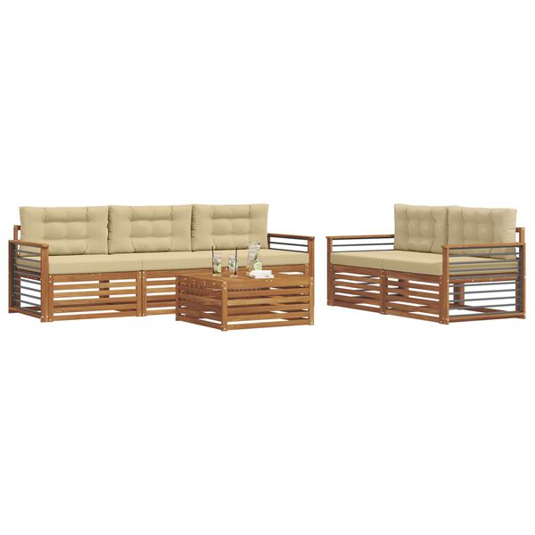vidaXL Buiten bankenset met kussen 6 pcs Natuurlijk en Beige