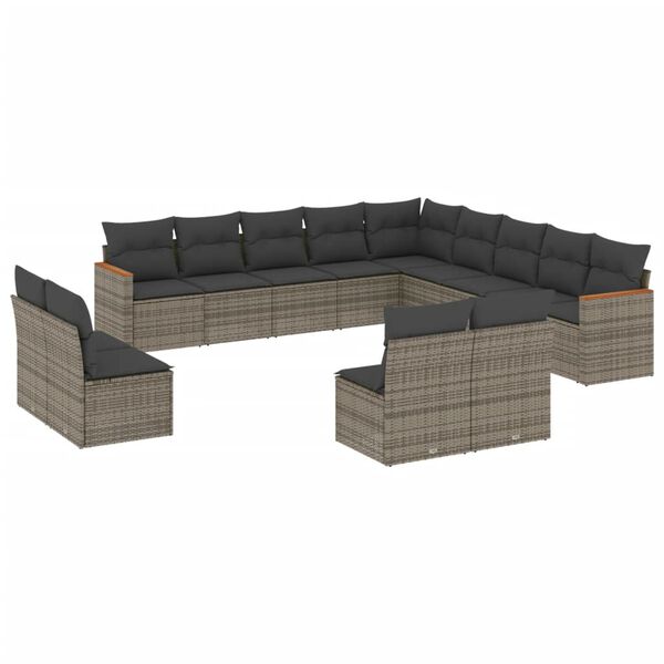 vidaXL 13-delige Loungeset met kussens poly rattan grijs