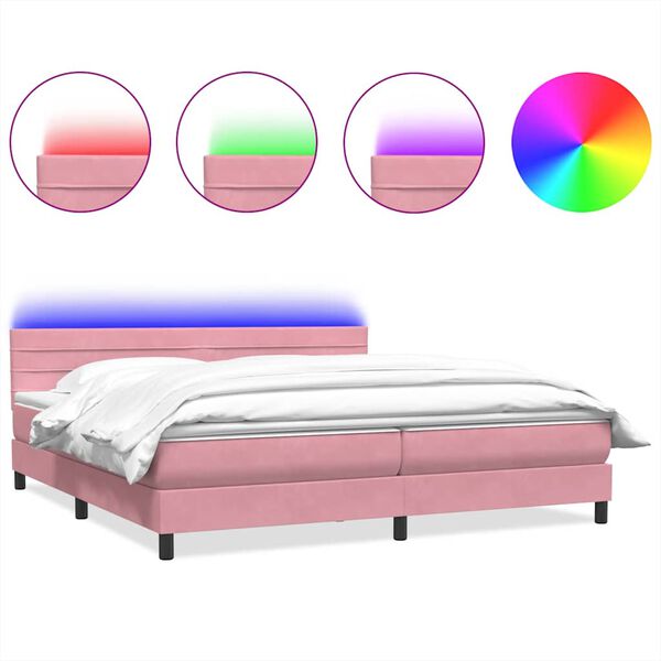 vidaXL Boxspring met matras en LED fluweel roze 180x210 cm