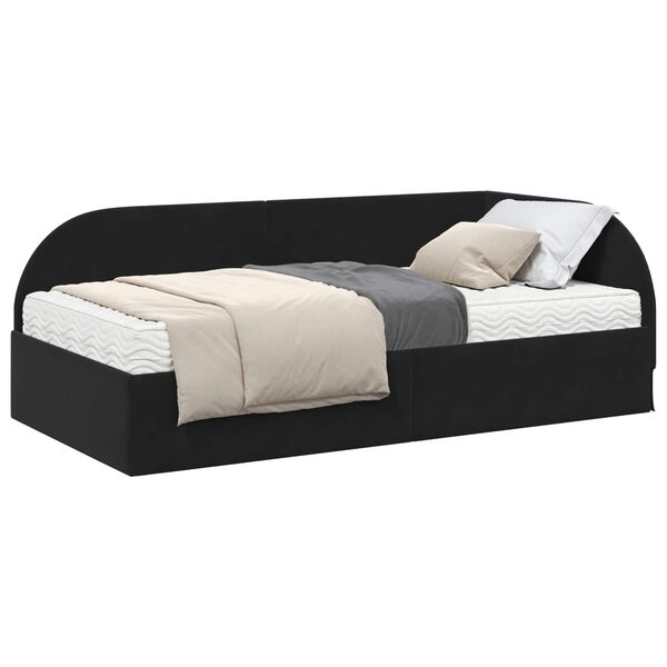 vidaXL Hoekbedframe met Matras met hoofdeinde 2 pcs Zwart Fluweel