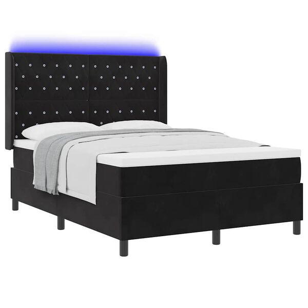 vidaXL LED Boxspring Bed met Matras Geruit Zwart 140 x 200 cm Fluweel