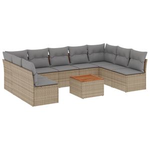 vidaXL 10-delige Loungeset met kussens poly rattan beige