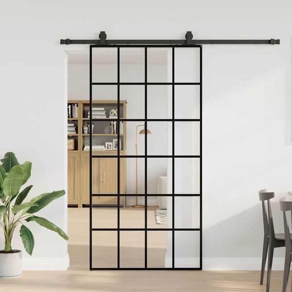 vidaXL Schuifdeur met beslagset 102x205 cm ESG glas zwart