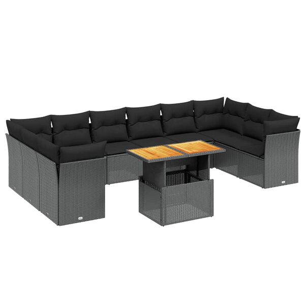 vidaXL 11-delige Loungeset met kussens poly rattan zwart