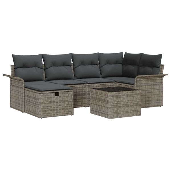 vidaXL Tuin Sofa Set met kussen met opslag 7 pcs Grijs poly rattan