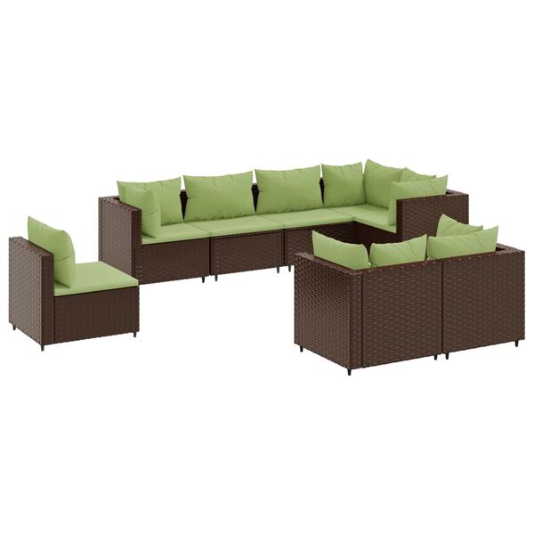vidaXL 8-delige Loungeset met kussens poly rattan bruin