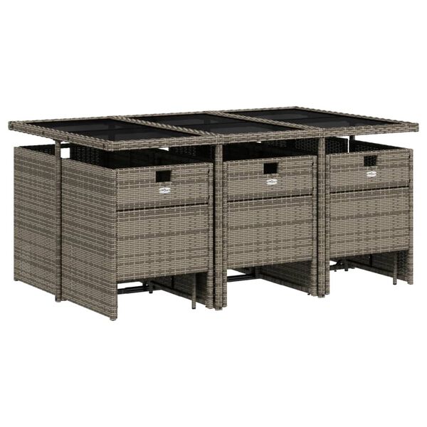 vidaXL 11-delige Tuinset met kussens poly rattan grijs