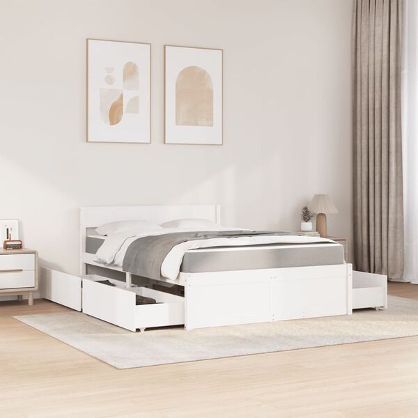 vidaXL Bed met lades en matras massief grenenhout wit 120x190 cm