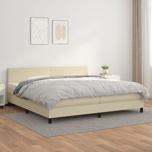 vidaXL Boxspring met matras kunstleer cr&egrave;mekleurig 200x200 cm