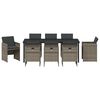 vidaXL Tuin eettafelset met kussen 9 pcs Grijs poly rattan