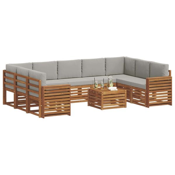 vidaXL Sofa-Sets 10 pcs Natuurlijk en Lichtgrijs Massief Acaciahout