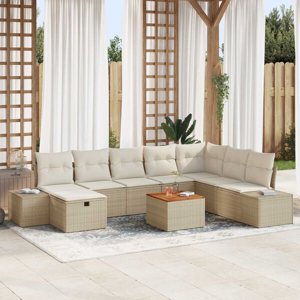 vidaXL Tuin Sofa Set met kussen met opslag 9 pcs Beige Poly riet