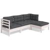 vidaXL 4-delige Loungeset met kussens grenenhout wit