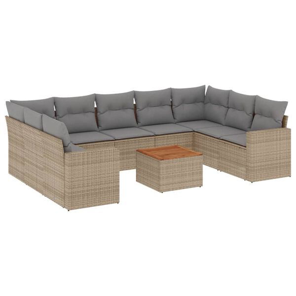 vidaXL 10-delige Loungeset met kussens poly rattan beige