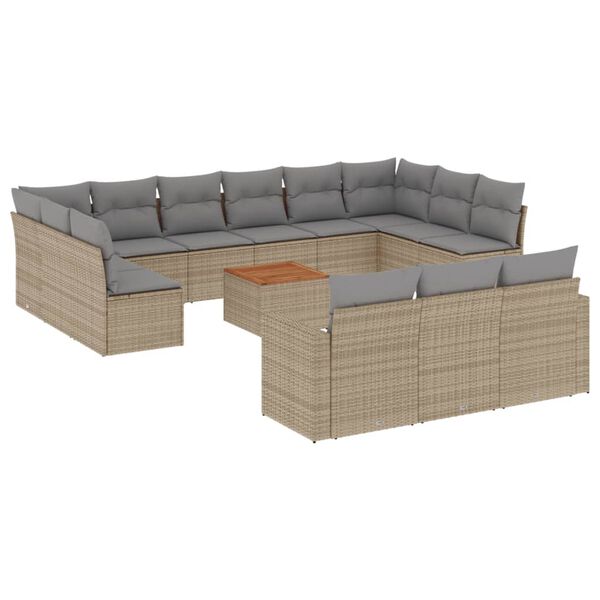 vidaXL 14-delige Loungeset met kussens poly rattan beige