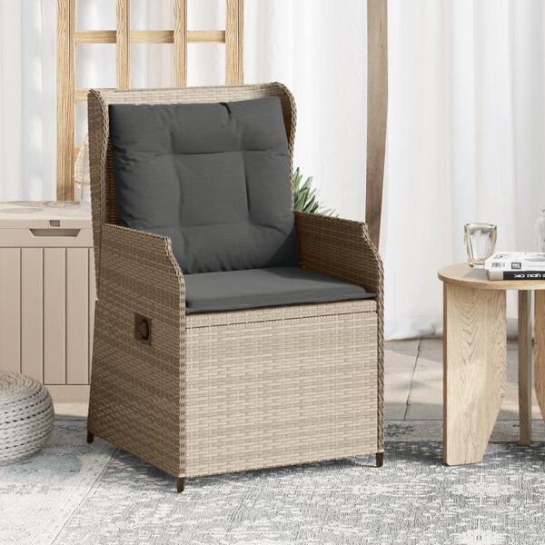 vidaXL Tuinstoelen 2 st verstelbaar met kussens poly rattan lichtgrijs