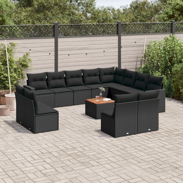 vidaXL 13-delige Loungeset met kussens poly rattan zwart