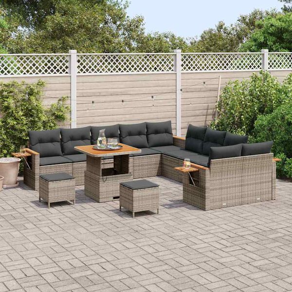 vidaXL Tuinbankenset met kussen 17 pcs Grijs poly rattan