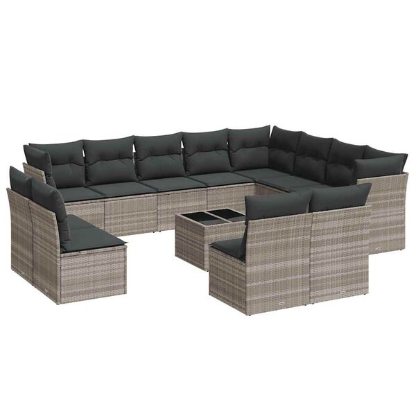 vidaXL 13-delige Loungeset met kussens poly rattan lichtgrijs