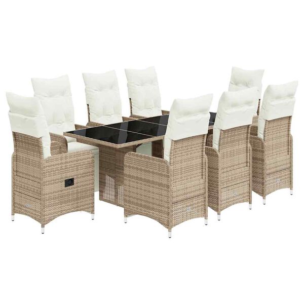 vidaXL 9-delige Bistroset met kussens poly rattan bruin