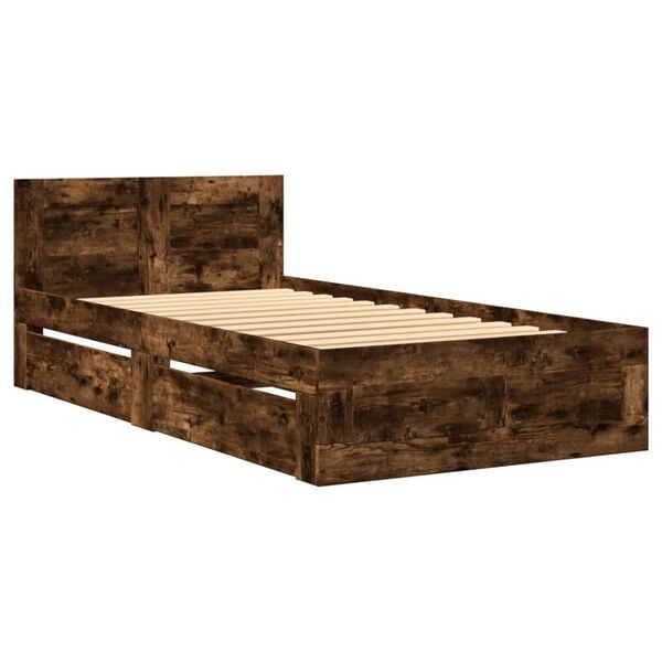 vidaXL Bedframe met hoofdeinde bewerkt hout gerookt eiken 90x200 cm