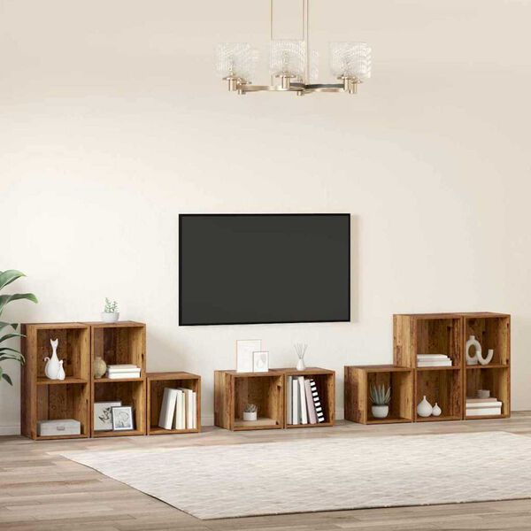 vidaXL TV-kast set Wandgemonteerd 8 pcs Oud Hout Bewerkt hout