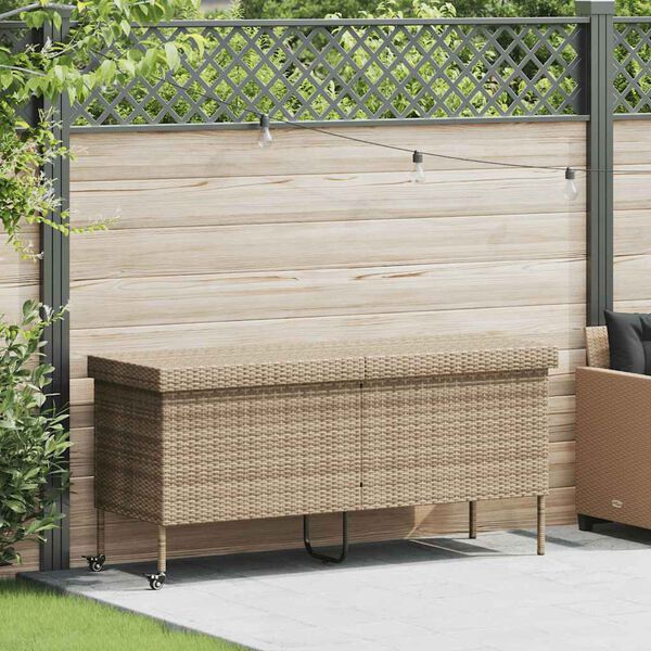 vidaXL Tuinbox met wielen 160x55x75 cm poly rattan beige