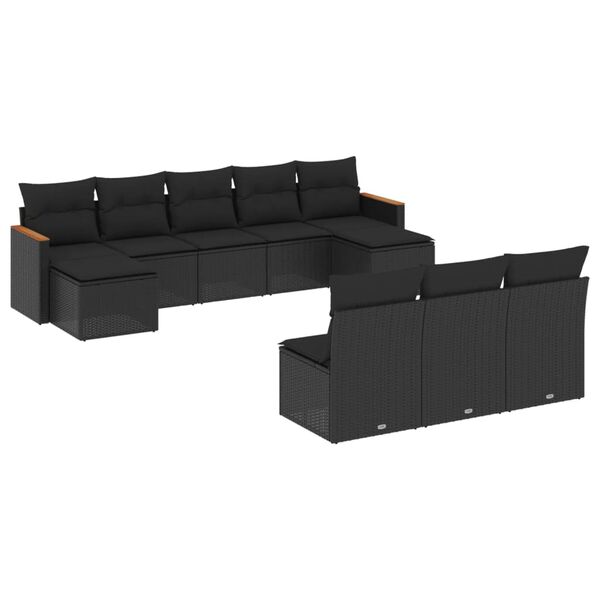 vidaXL 10-delige Loungeset met kussens poly rattan zwart