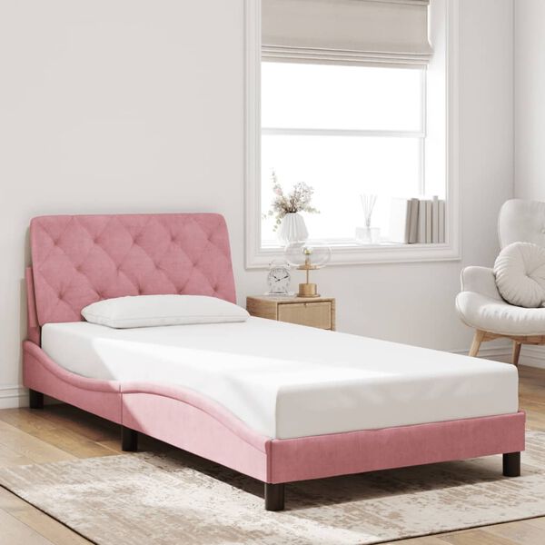 vidaXL Bedframe met LED zonder matras fluweel roze 100x200 cm