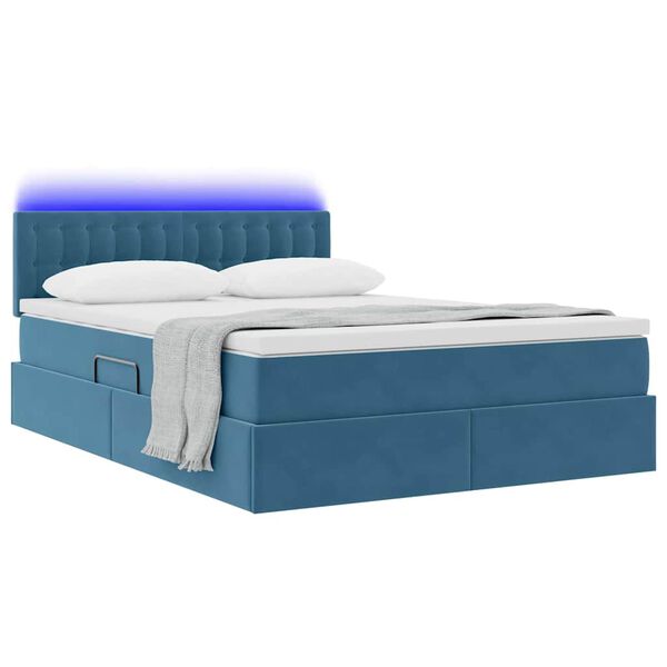vidaXL Opbergbed met LED met matras Donkerblauw 140 x 190 cm Fluweel
