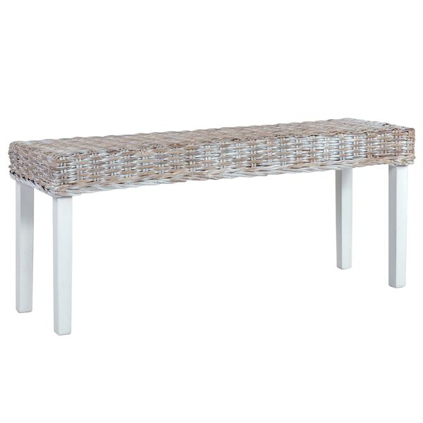vidaXL Bankje 110 cm natuurlijk kubu rattan en massief mahoniehout wit