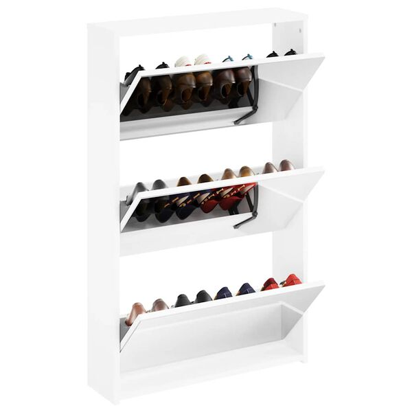vidaXL Schoenenkast drielaags met spiegel 63x17x102,5 cm wit