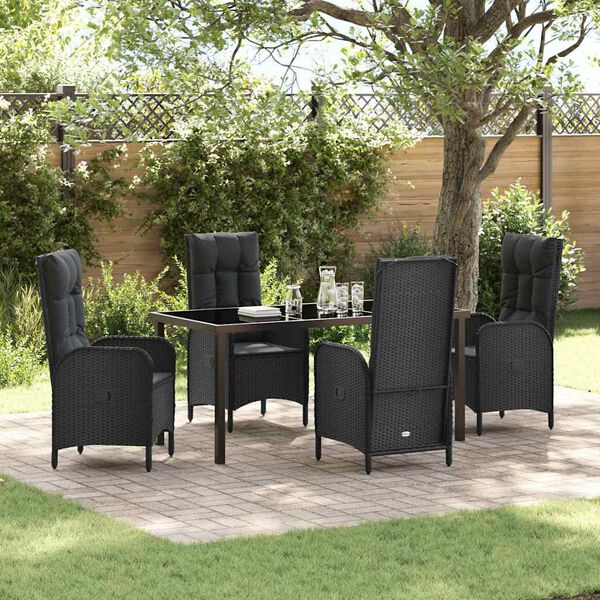 vidaXL Tuin eettafelset met kussen 5 pcs Zwart poly rattan