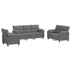 vidaXL Bankstel 3 pcs Donkergrijs fluweel