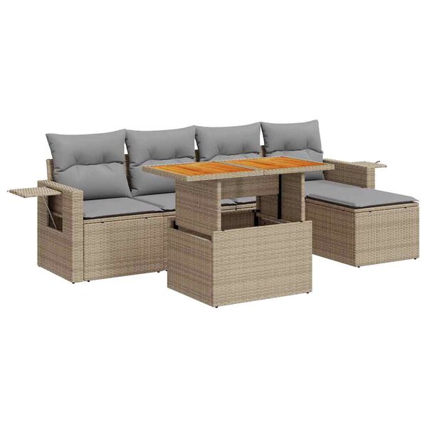 vidaXL 6-delige Loungeset met kussens poly rattan beige