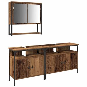 vidaXL Badkamermeubelset met plank met opslag 3 pcs Bruin Bewerkt hout