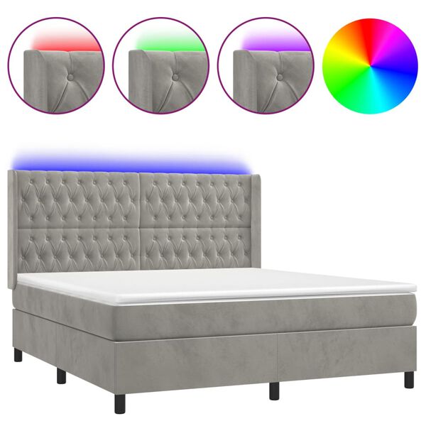 vidaXL Boxspring met matras en LED fluweel lichtgrijs 180x200 cm
