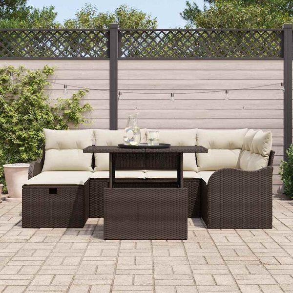 vidaXL Tuin Sofa Set met kussen met opslag 7 pcs Bruin Poly riet