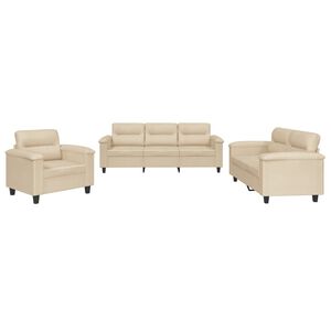 vidaXL 3-delige Loungeset met kussens microvezelstof cr&egrave;mekleurig