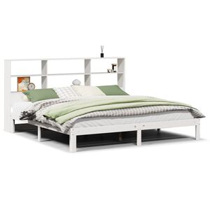 vidaXL Bed met boekenkast zonder matras grenenhout wit 180x200 cm