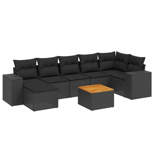 vidaXL 8-delige Loungeset met kussens poly rattan zwart